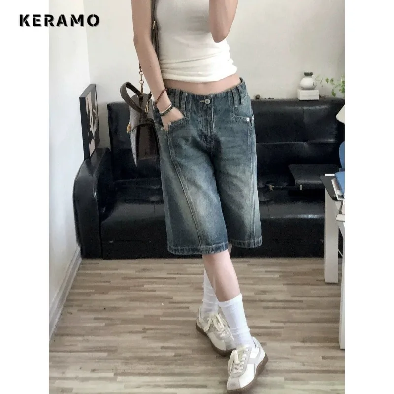 Women's Fashion Hotsweet Jean High Waist 2000S Blue Baggy Denim Shorts Casual Sexy Loose Fit Y2K Street Harajuku Style Shorts