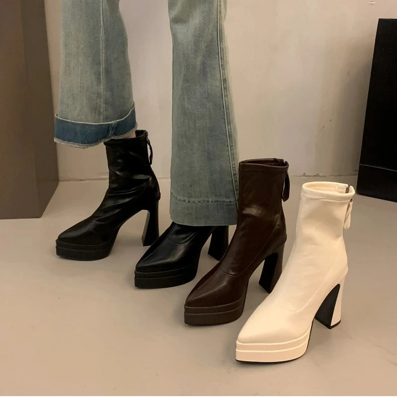 

Night Club Platform High Heel Women Ankle Boots Fashion Party Stripper Female Shoes Winter Pointed Toe Mordern Short Booties
