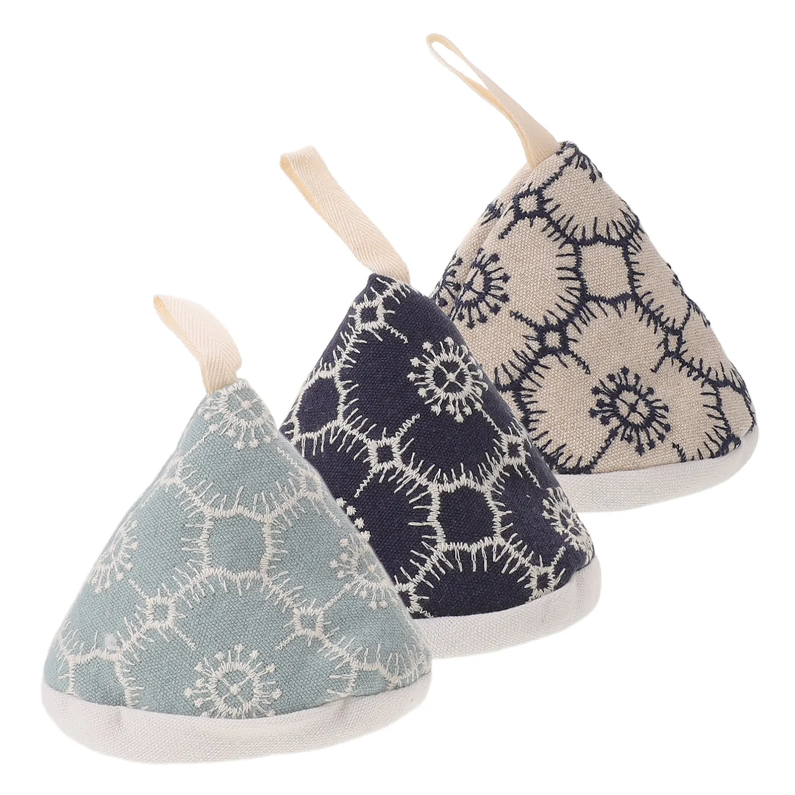 Embroidered Cotton Linen Pot Lid Handle Grips Triangular Heat Resistant Pot Handle Covers Kitchen Accessories Universal Fit Non