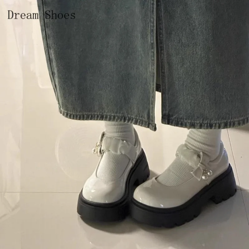 

Маленькие кожаные туфли JK Mary Jane с круглым носком для девочек, осенние туфли на толстой подошве во французском стиле с юбкой