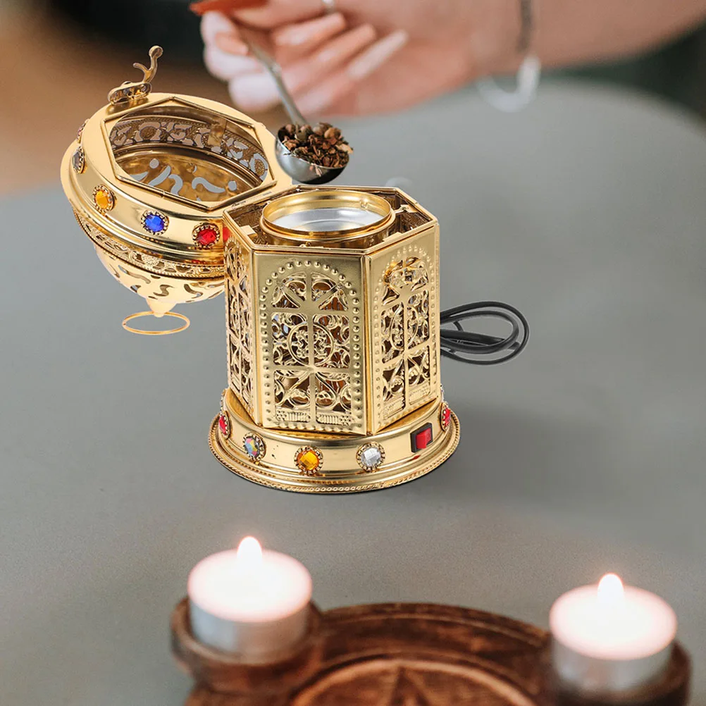 

Electric Incense Aroma Stove Portable Metal Censer Home Incense Burner Plug In Decor Vintage Ornament For Yoga Office Use