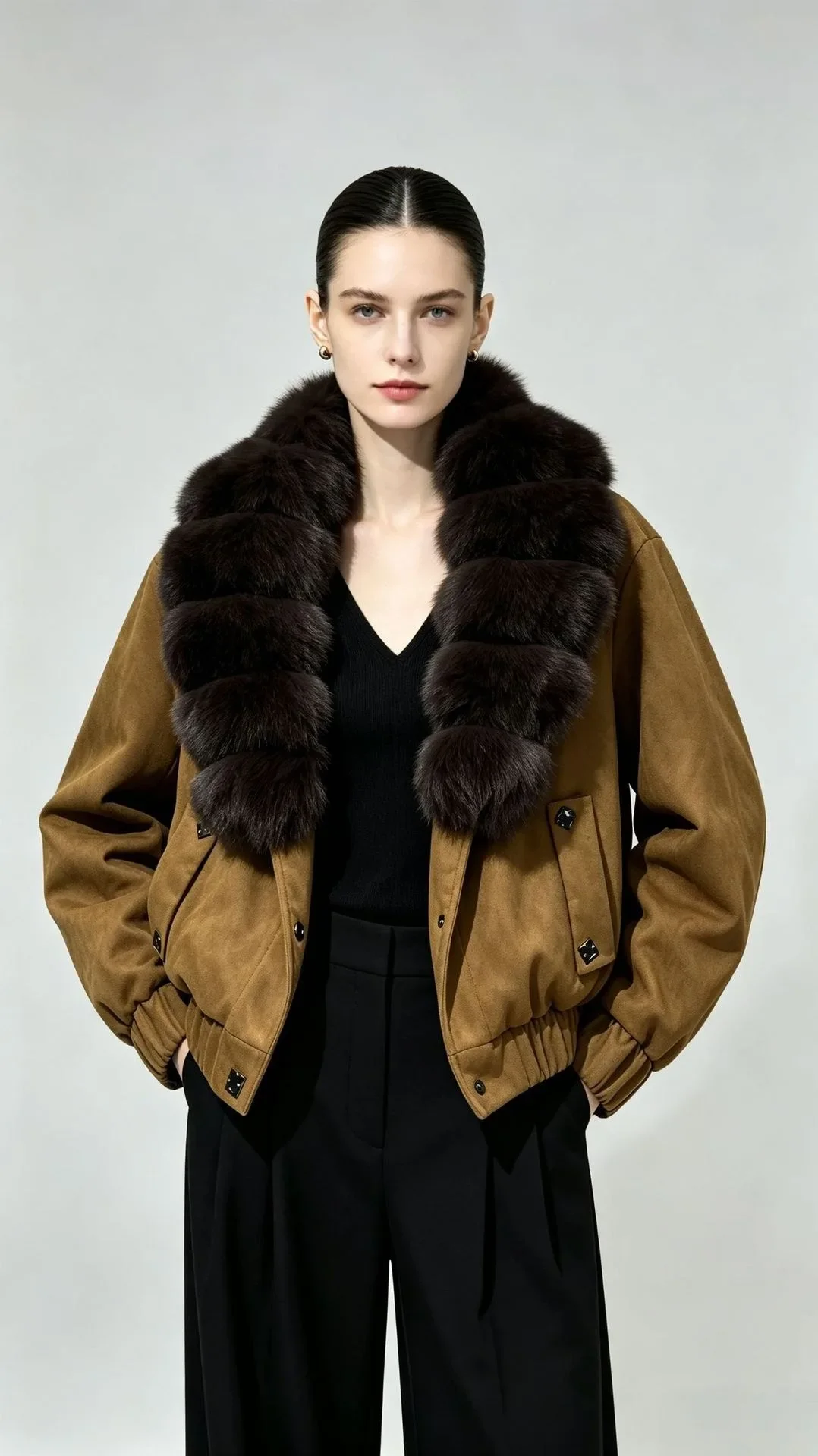 OFTBUY Cropped Elastic Cuff Duck Down Coat Vintage Outerwear New Real Fox Fur Collar Coat Women Button Puffer Jacket Female