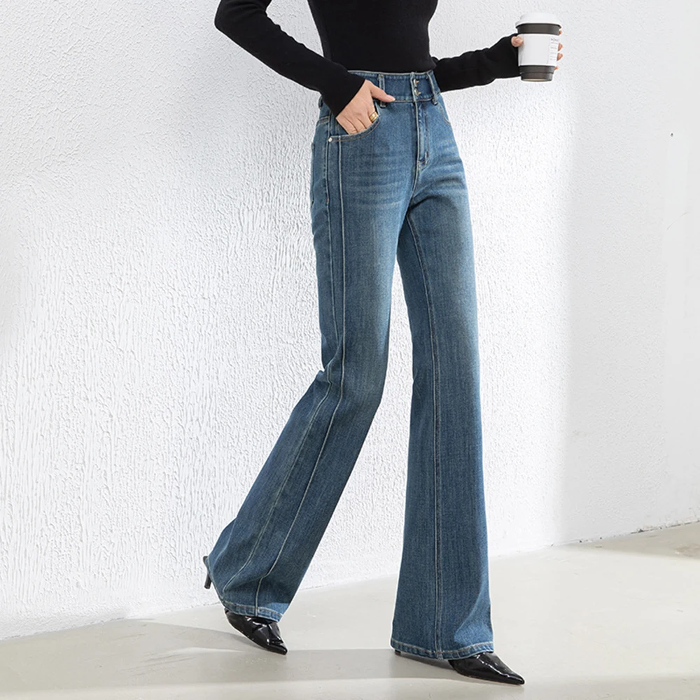 2026 new stretch denim jeans women's slimming-fit long floor-length fashion slightly flared jeans for autumn winter thicken
