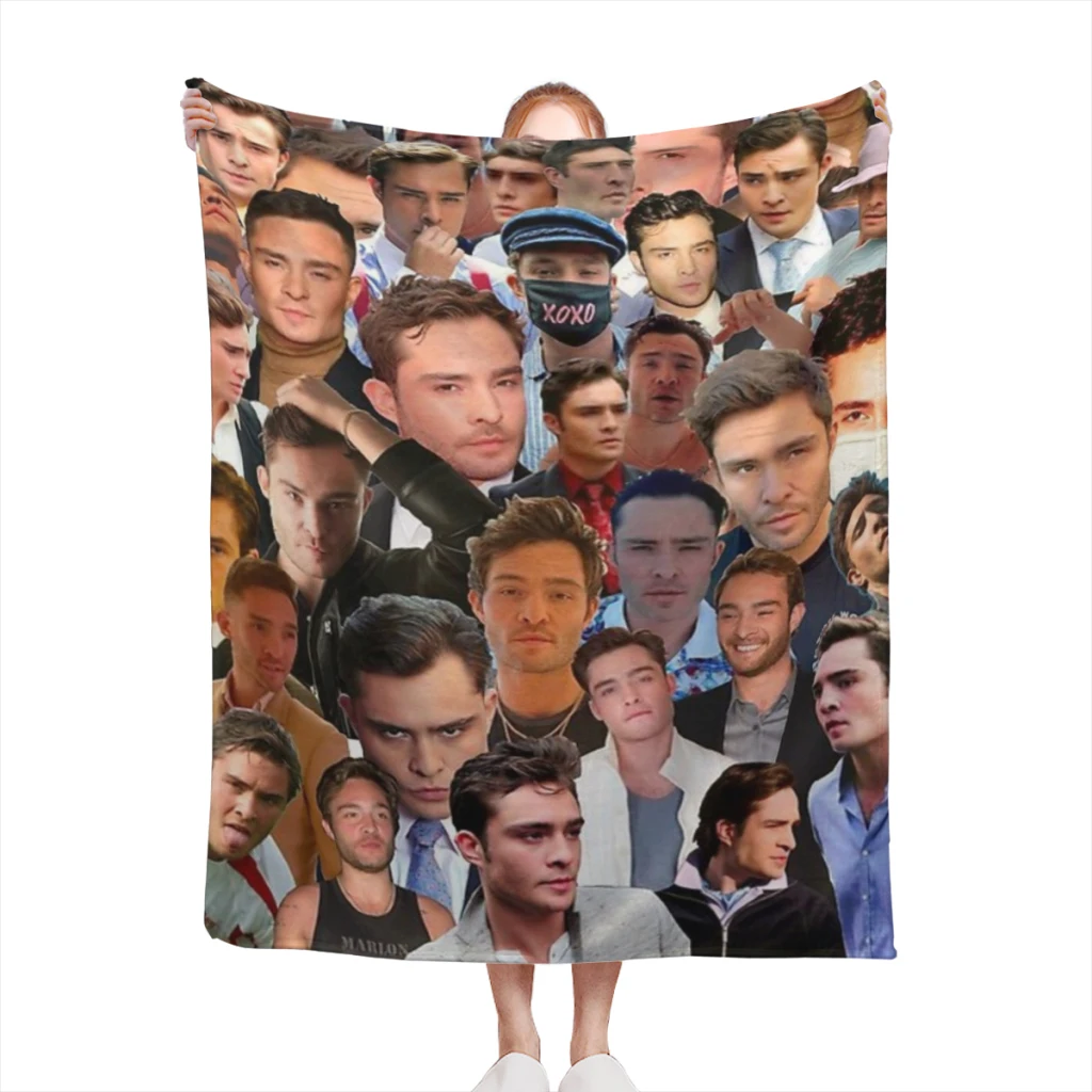 

Ed Westwick Photo Collage Blanket Flange Textile Decor Portable Super Soft Throw Blankets for Home Office Plush Thin Quilt