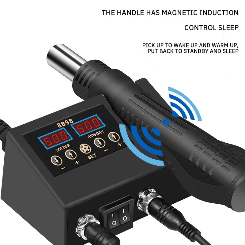 8898 Electric Heat Gun Soldering Iron 2-in-1 Dual Digital Display Welding Station Maintenance Tool with EU Plug