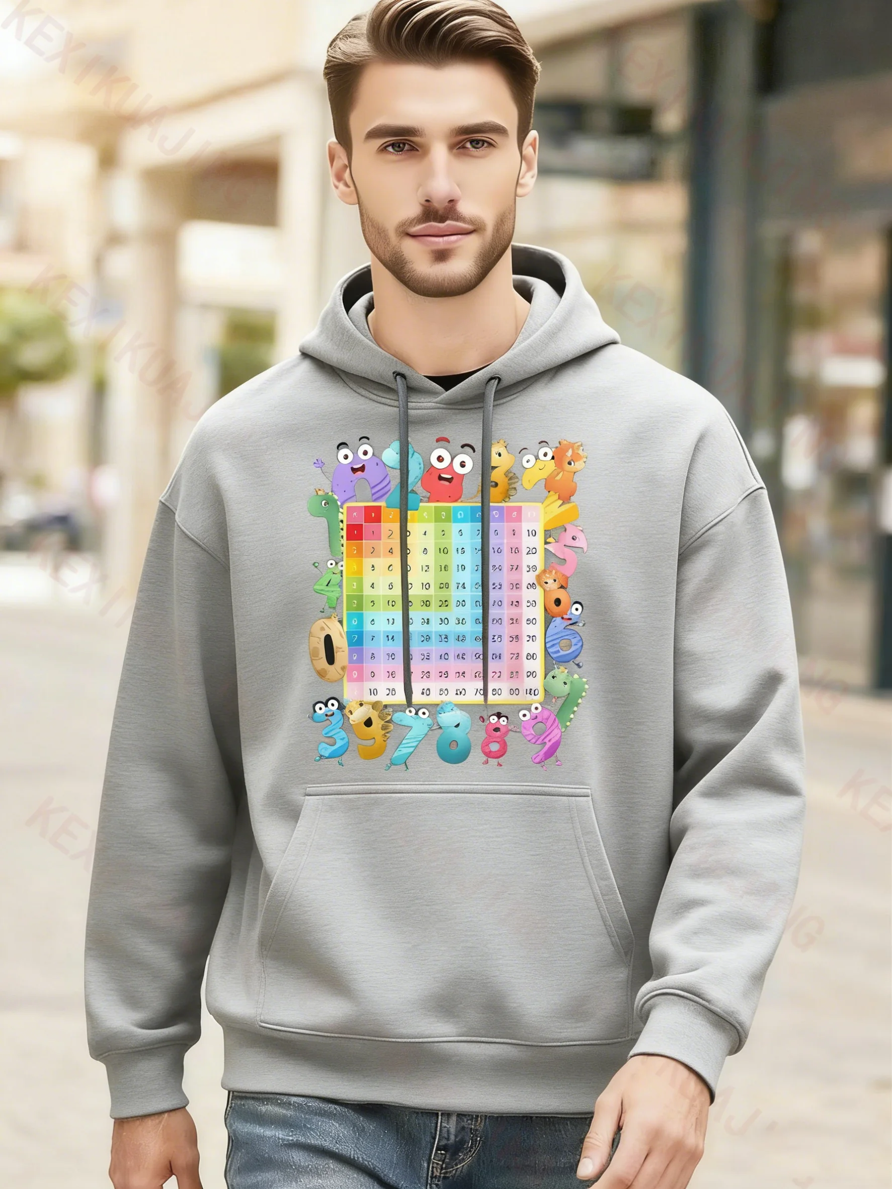 Men's Fun Dinosaur Math Hoodie with 1-10 Multiplication Table Chart
