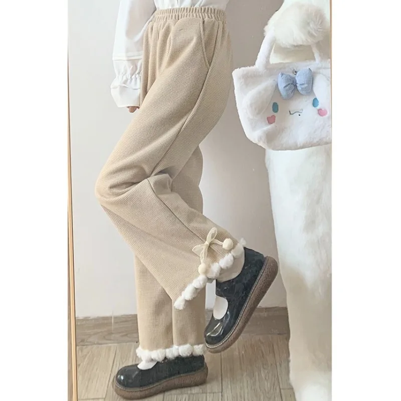 

QWEEK Japanese Vintage Sweatpants Woman Korean Fashion Sports Casual Baggy Thick Pants Autumn Harajuku Kawaii Warm Trousers