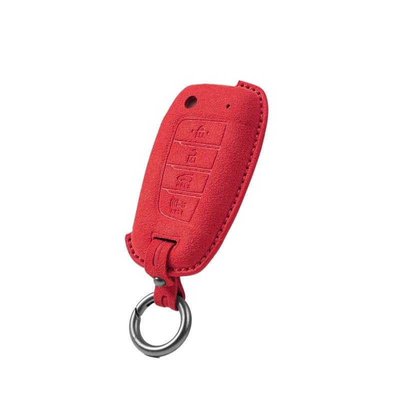 Premium Suede Leather Key Cover Case for Hyundai Elantra / Santa Fe / Yixi / New Verna / Ix35 (2024) - Protective Key Fob Shell
