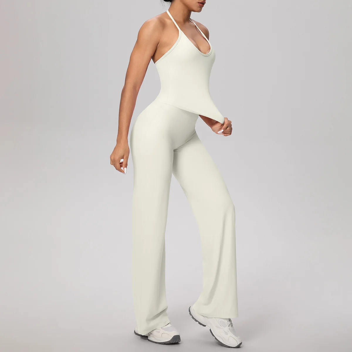 

Женский бесшовный комплект для йоги, однотонный матовый плотный ремешок с лямкой на шее и высокой талией, комплект из двух предметов для йоги, спортивный комплект для бега, фитнеса, фитнеса