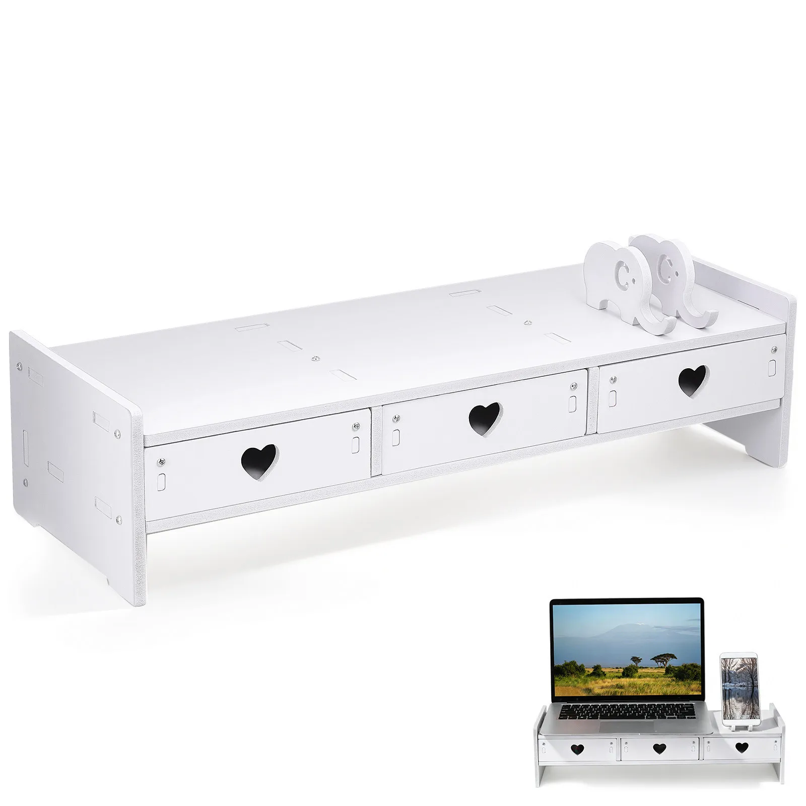 Sleek Monitor Riser with Drawer Storage for Keyboard and Office Supplies Minimalist PVC Wood Plastic Composite Desk Organizer