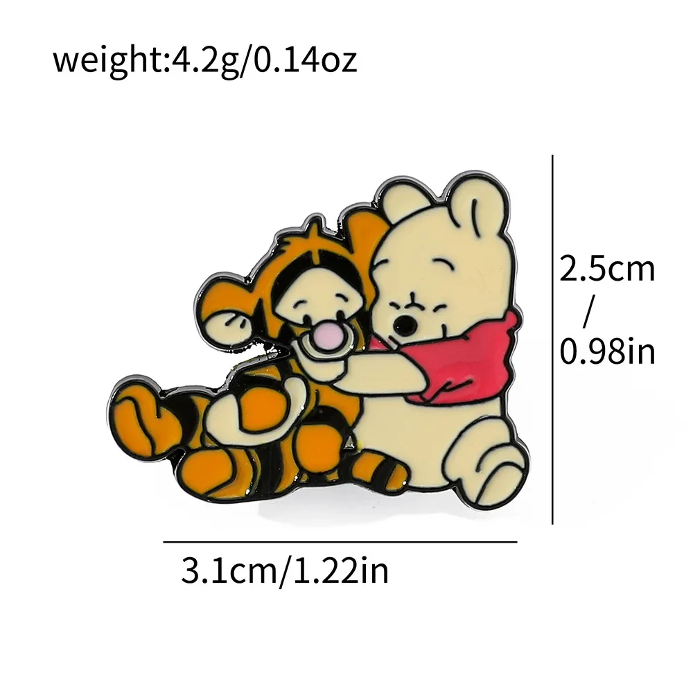 Disney Creative Anime Cartoon Teddy Bear Metal Brooch Decoration Cute Piglet Eeyore Tigger Oil Alloy Brooch Accessory Gifts