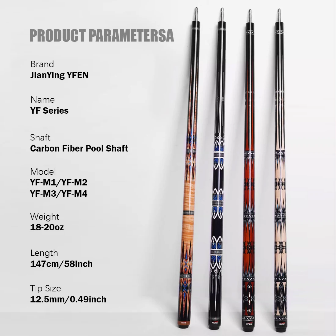 YFEN YF-M1 Carbon Fiber Pool Cue Stick 12.5mm Low Deflection Pool Stick  Professional Cue Stick with Extension