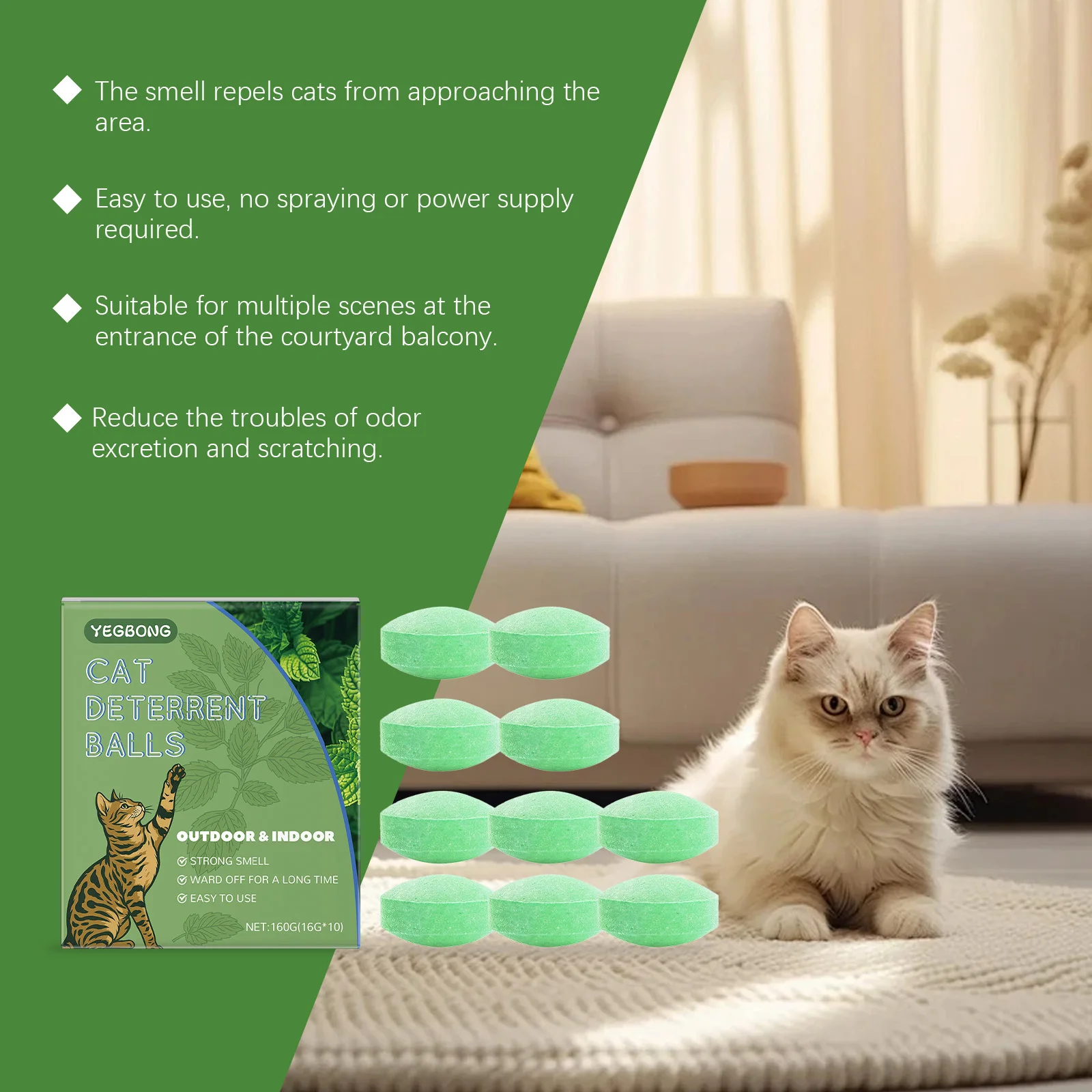 Cat Deterrent Balls Indoor Outdoor Cat Repellent Pills Gentle for Sofa Potted Plant Lawn Garden Pet Behavior Training Supplies