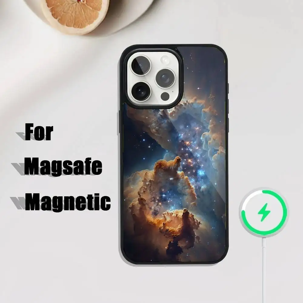 Space Planet Sterne Mond Handyhülle für iPhone 16,15,14,13,12,11,Plus,Pro,Max Mini Magsafe magnetisches kabelloses Laden