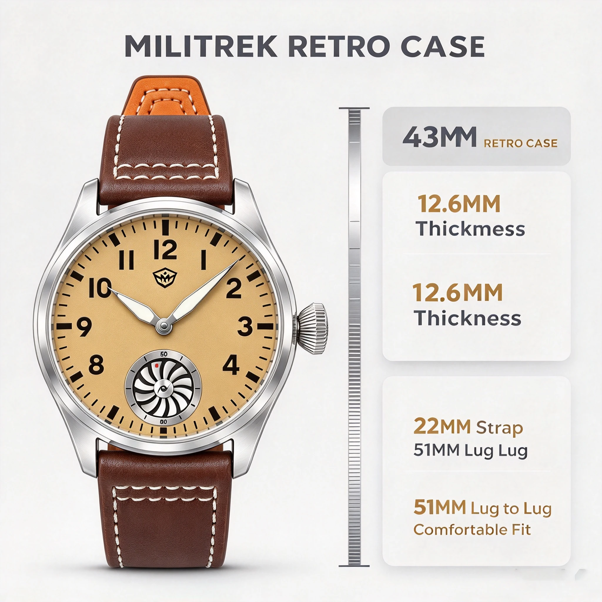 MILITREK MTA001 Pilot Automatic Watch Men ST3620L Movement Sapphire Glass BGW9 Luminous 43mm Genuine Leather Aviator Wristwatch