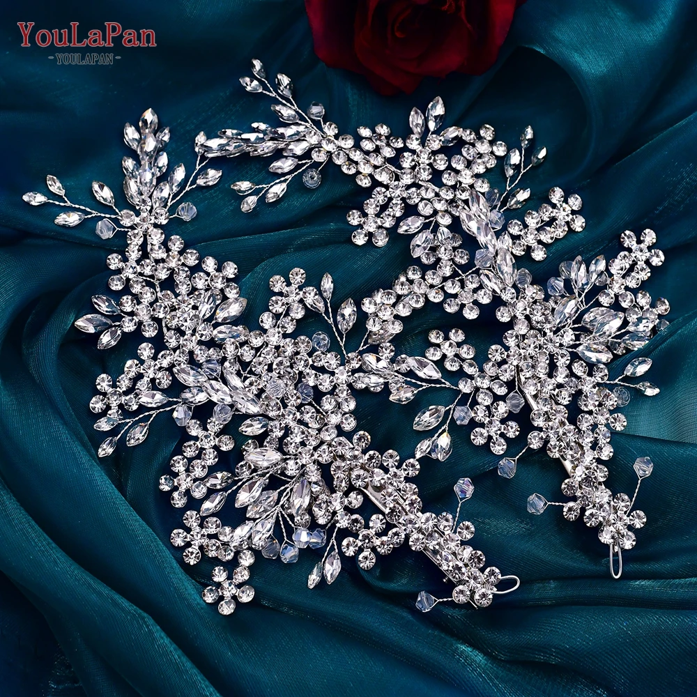 

TOPQUEEN Stunning Floral Headpieces Crystal Wedding Hair Clips Rhinestone Headbands for Women Tiara Bridal Hair Barette HP253-S