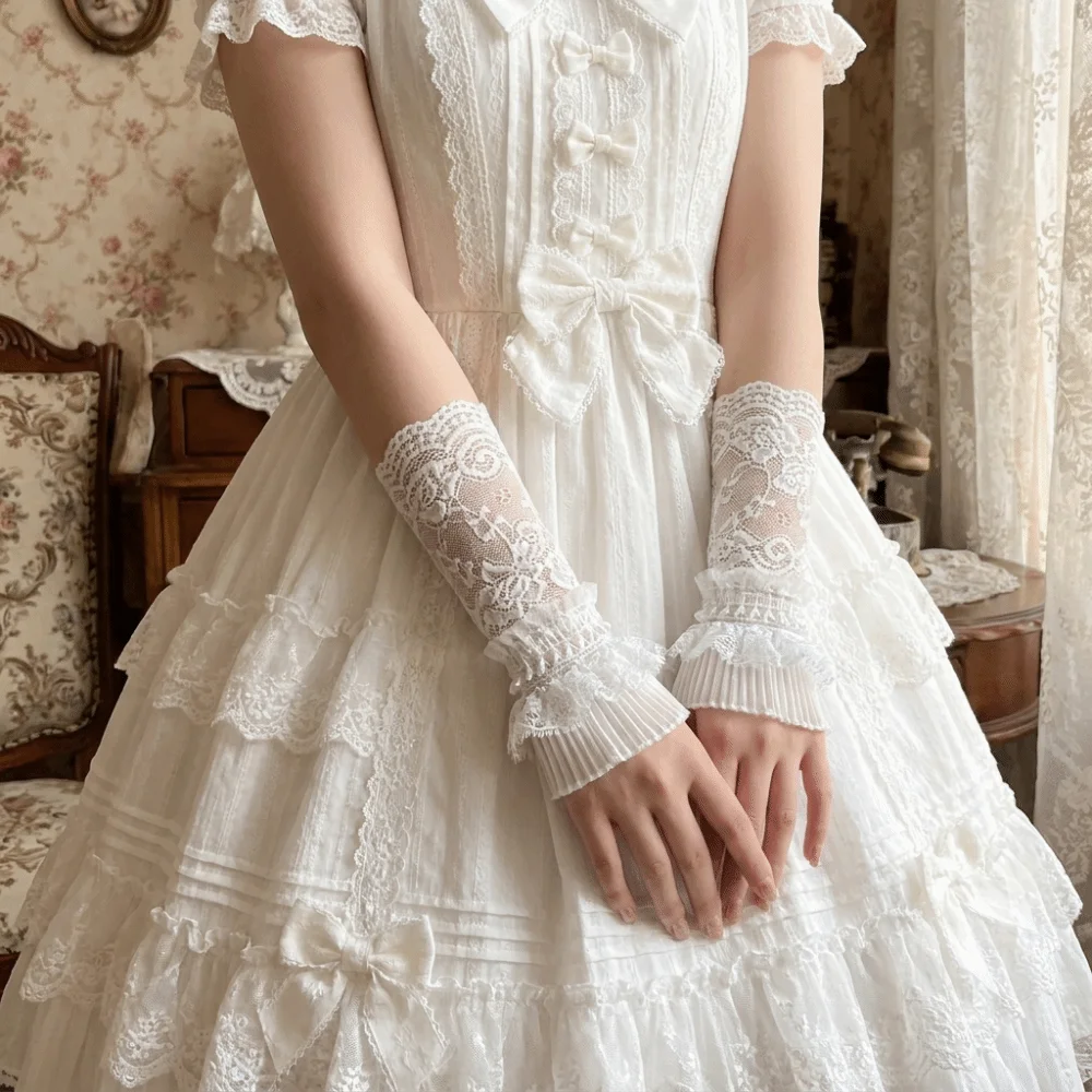 

Lace Trim Lace Arm Sleeves Ruffle Cuffs Mesh Fingerless Gloves See-Through Breathable Decorative Gloves Cosplay Dress Up