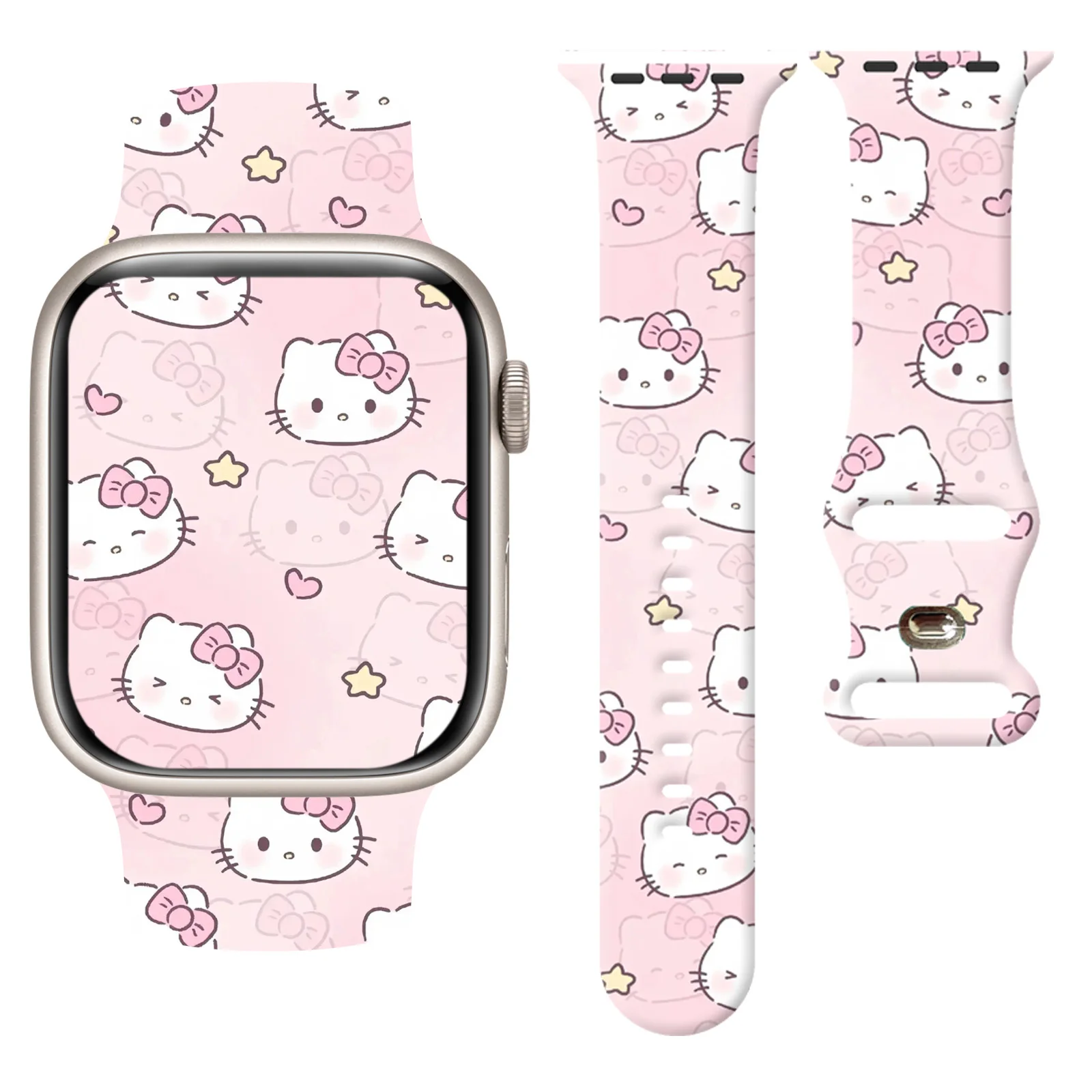 

Sanrio Hello Kitty Strap for Apple Watch 10 9 8 7 Silicone Band Replaceable Bracelet for iWatch 46mm 45mm 44mm 42mm Watchband