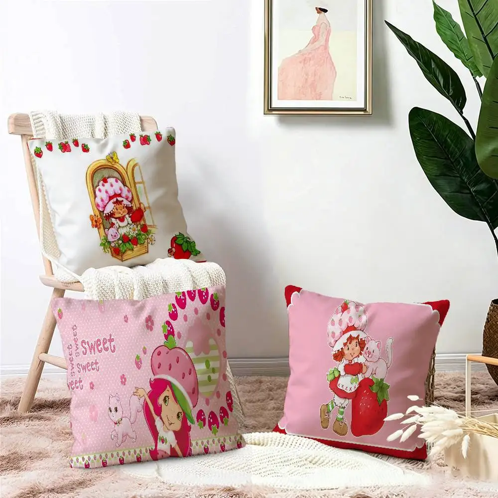 S-strawberry-shortcakeS Pillow Covers Cartoon Sofa Decorative Home Double-sided Printing Short Plush Cute Cushion Cover