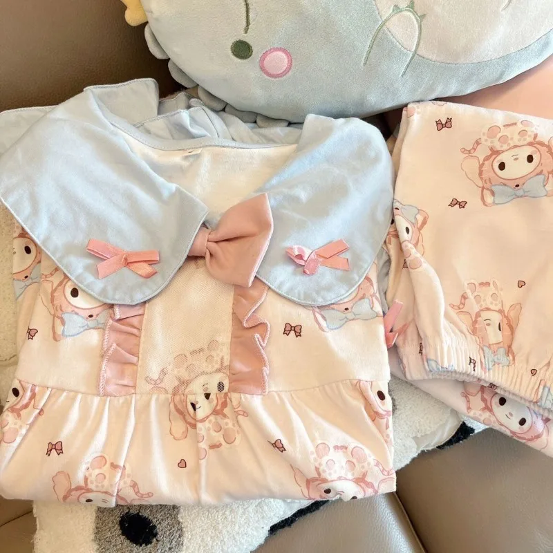 

Cute style cartoon Melody pajamas girls clear printing spring and autumn sweet long-sleeved trousers home clothes set gift