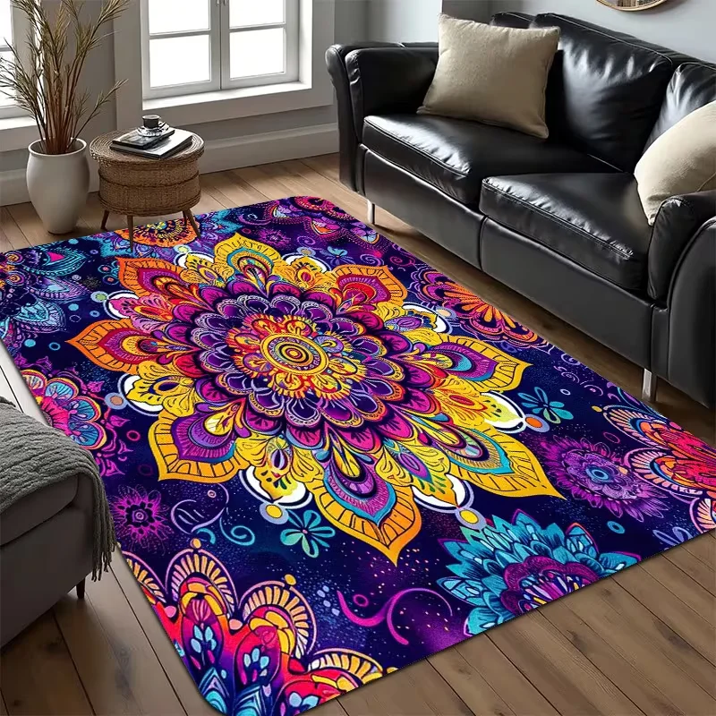 Bohemian Mandala Floral Area Rug Colorful Vintage Style Carpet Soft Non Slip Washable for Living Room Bedroom Home Decor