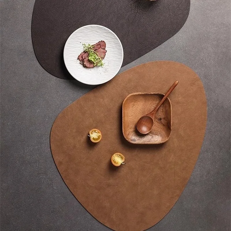 Cowhide Grain Double-sided Leather Placemat Household PU Heat-insulating Pad Hotel Teardrop-shaped Western-style Table Mat