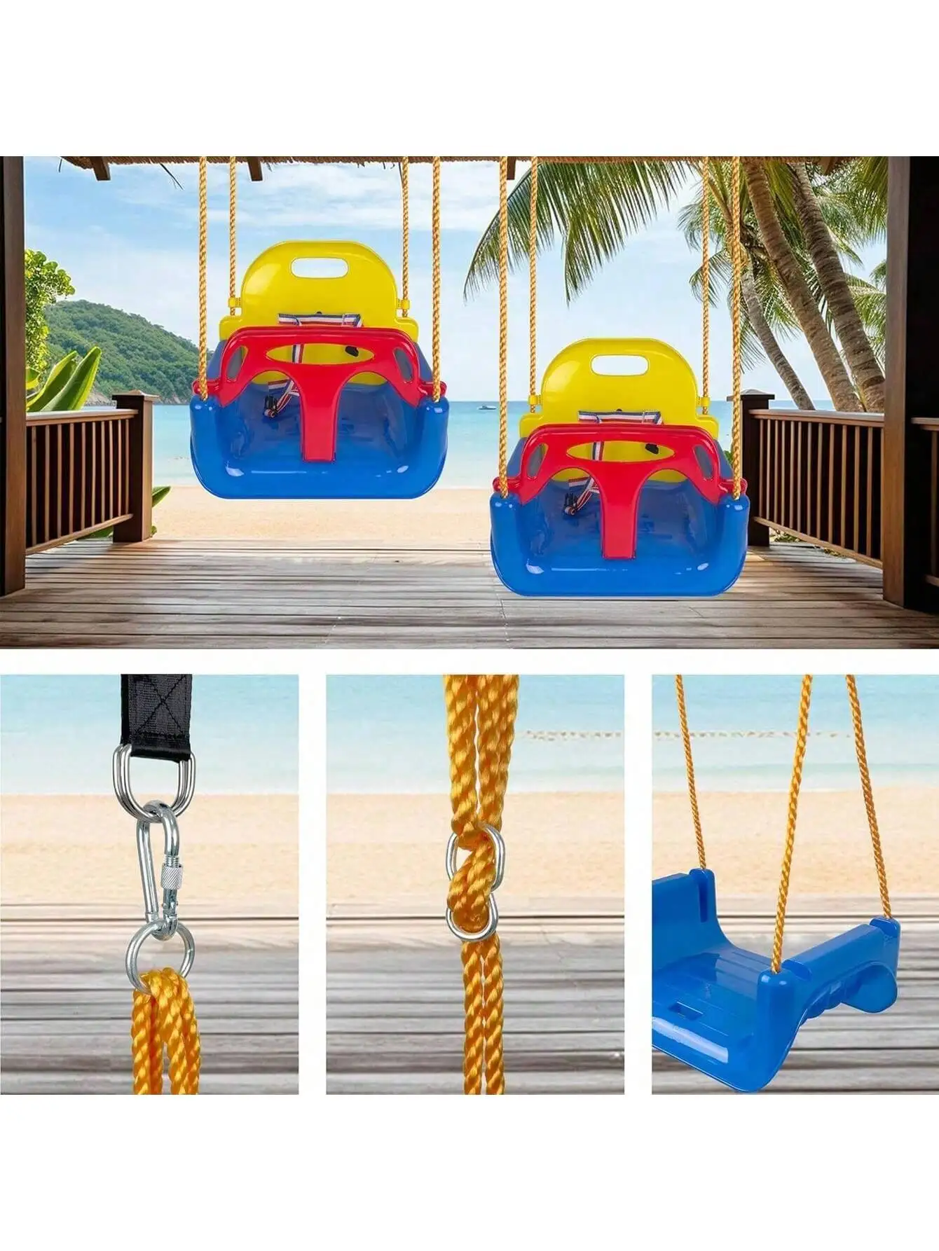 NUOVO altalena per bambini 3 in 1 Sedile per altalena per bambini con moschettoni per corde regolabili