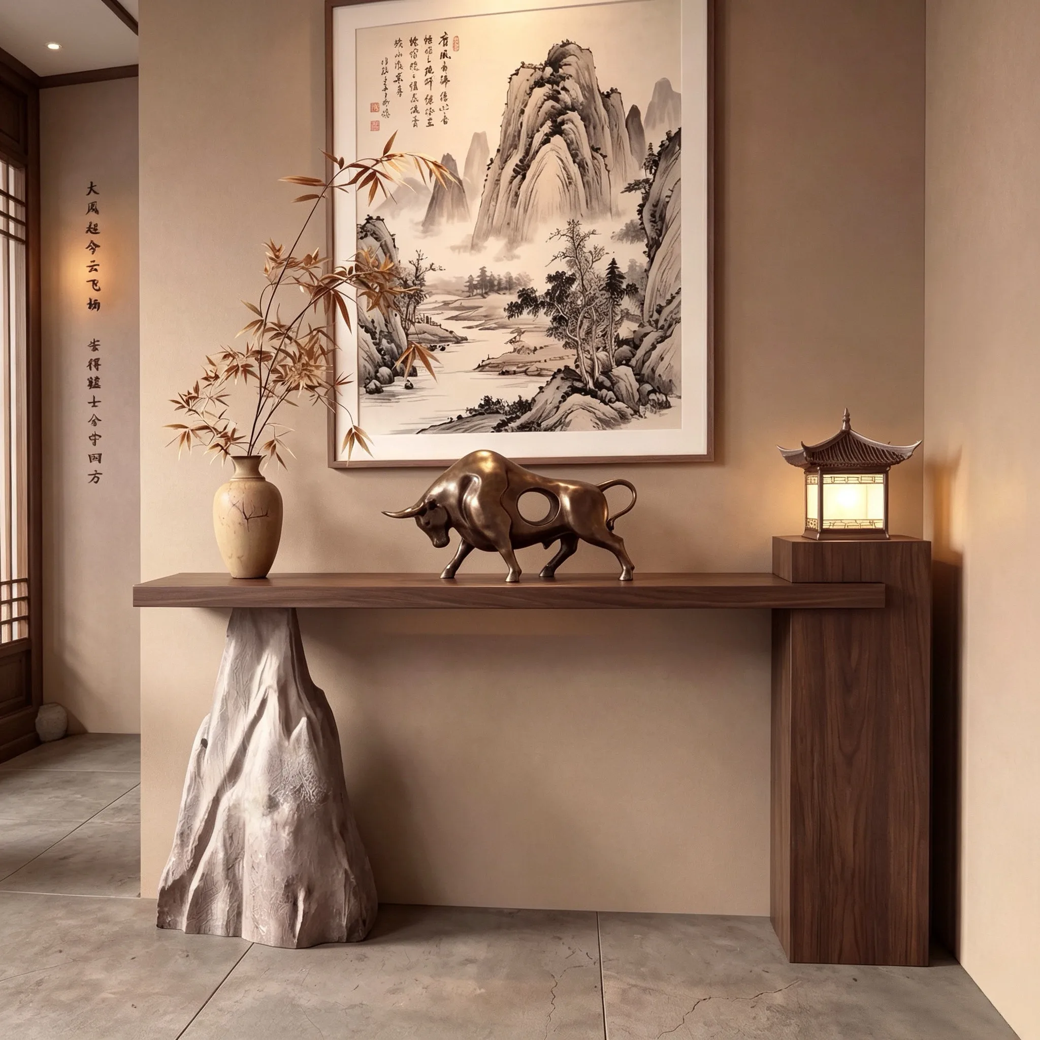 Middle ancient style solid wood entrance table imitation stone end view table Song style aesthetic narrow table B & B corridor
