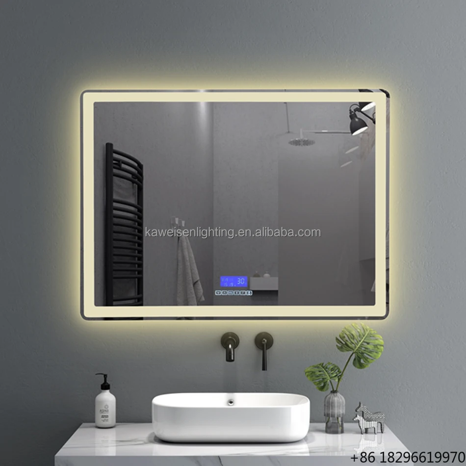 Aluminum Framed LED Bathroom Mirror IP44 Wall Mounted Smart Touch Sensor Illuminated Bath Vanity Mirror