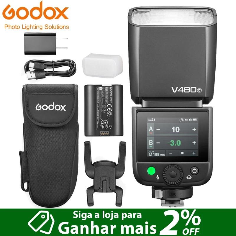 Flash Godox V480 TTL para Câmera do Brasil: Iluminador de Estilo Speedlite (pk V860III TT520III V1PRO)
