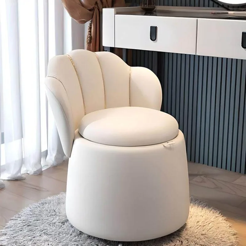 Modern Storage Vanity Stool with Backrest - Swivel & Soft Cushion for Bedroom & Nail Salon