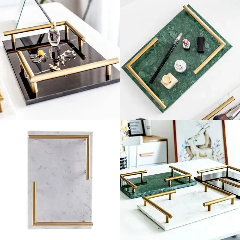 Eco Friendly Marble Ceramic Chocolate Serving Tray Perfume Cake Display Panel Glass Dome Cover Cake Holder Wedding Serving