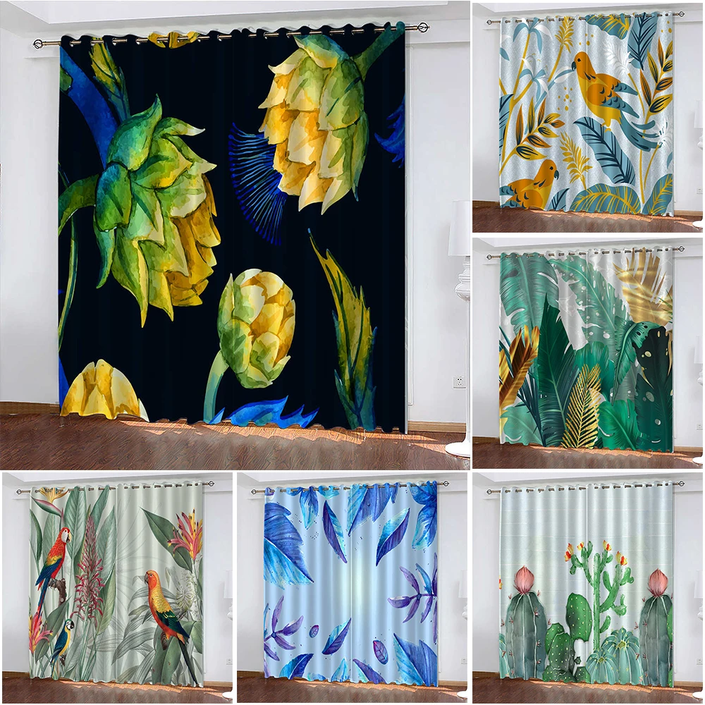 

Cartoon Floral Print Curtains Blackout Biparting Open Curtains for Children's Rooms Cortina De Sombra Home Decoration