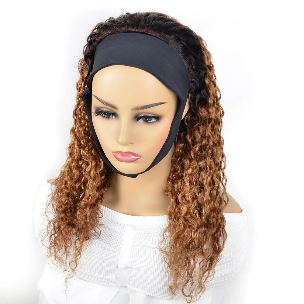 

T4/30 Цвет омбре Повязка на голову Парик Человеческие волосы Волна воды Машинное производство Парики Блондинка Бразильские мягкие волосы 18 дюймов