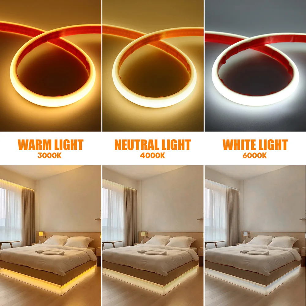 COB LED Strip Light 220V Adhesive Tape with Dimmer Switch EU Power Kit Waterproof 288LED Linear lighting Flex Silicone Tube Lamp