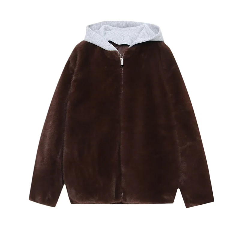 Tidalyf 2026 Winter New Women's Fur Jackets Fashion Hooded Elegant Women's Warm Street Coats Chic Youth Travel Jackets Blouse