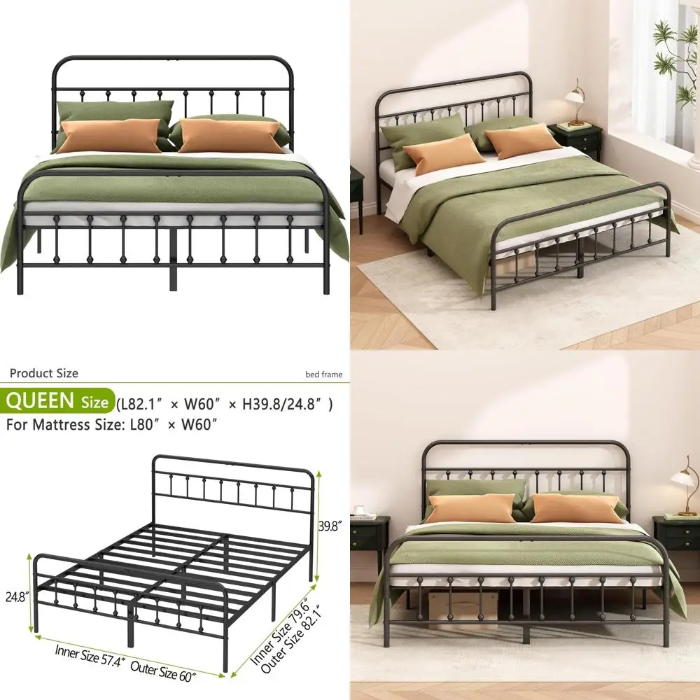 Heavy Duty Steel Slat Queen Bed Frame - Structurally Stable, No Box Spring Needed, Easy Removal for Convenience