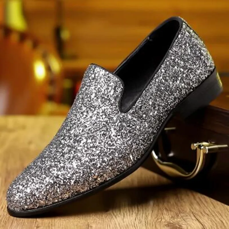 Luxury Loafers Men Shoes Gold Silver Sequin Wedding Shoes Designer Slip on Flats High Quality Fashion Men Formal Party Shoe New