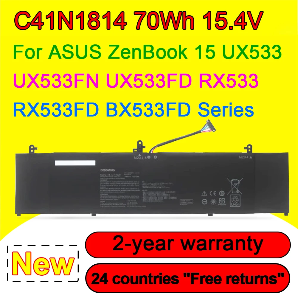 New C41N1814 Laptop Battery For ASUS ZenBook 15 UX533F UX533FN UX533FD C41PEH U5300F BX533F RX533F UX533F/F 15.4V 73Wh