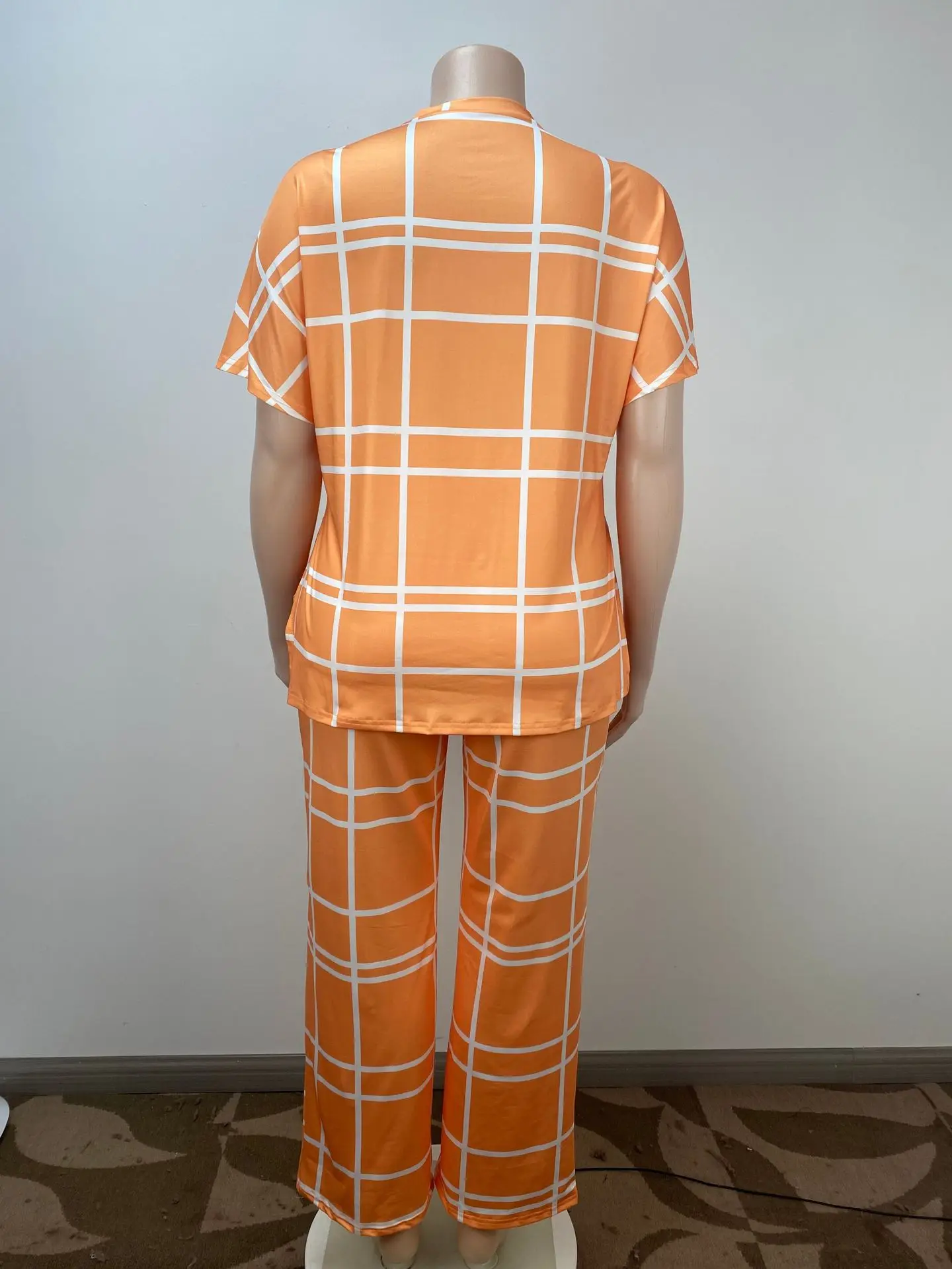 Spring Autumn New Women's Fashion Elements Striped Grid Printed Casual Round Neck Large Comfortable Two Piece Set