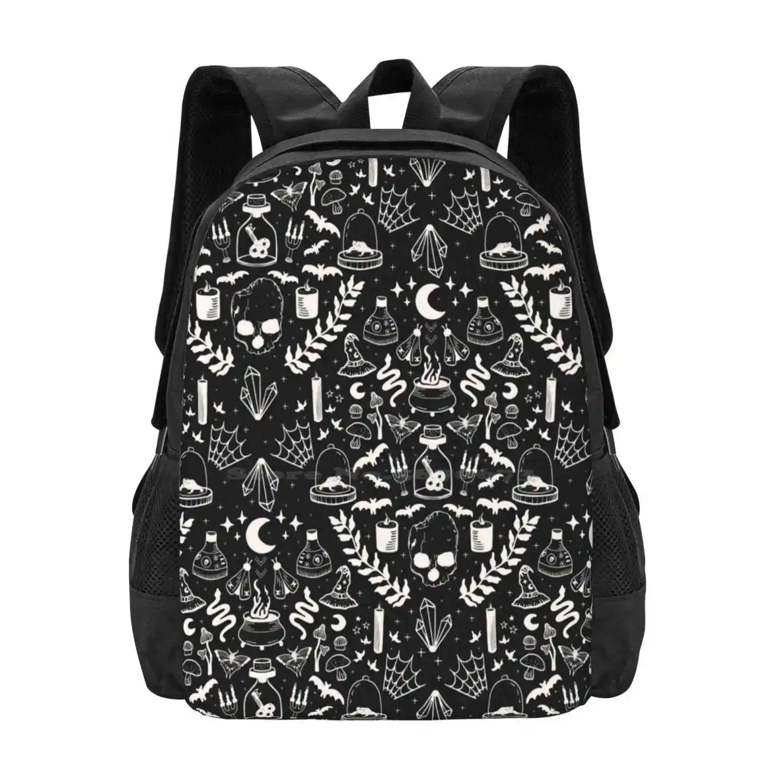 

Halloween Boho Gothic Art Deco Hot Sale Schoolbag Backpack Fashion Bags Halloween Boho Gothic Black Frog Stars Moth Mushrooms