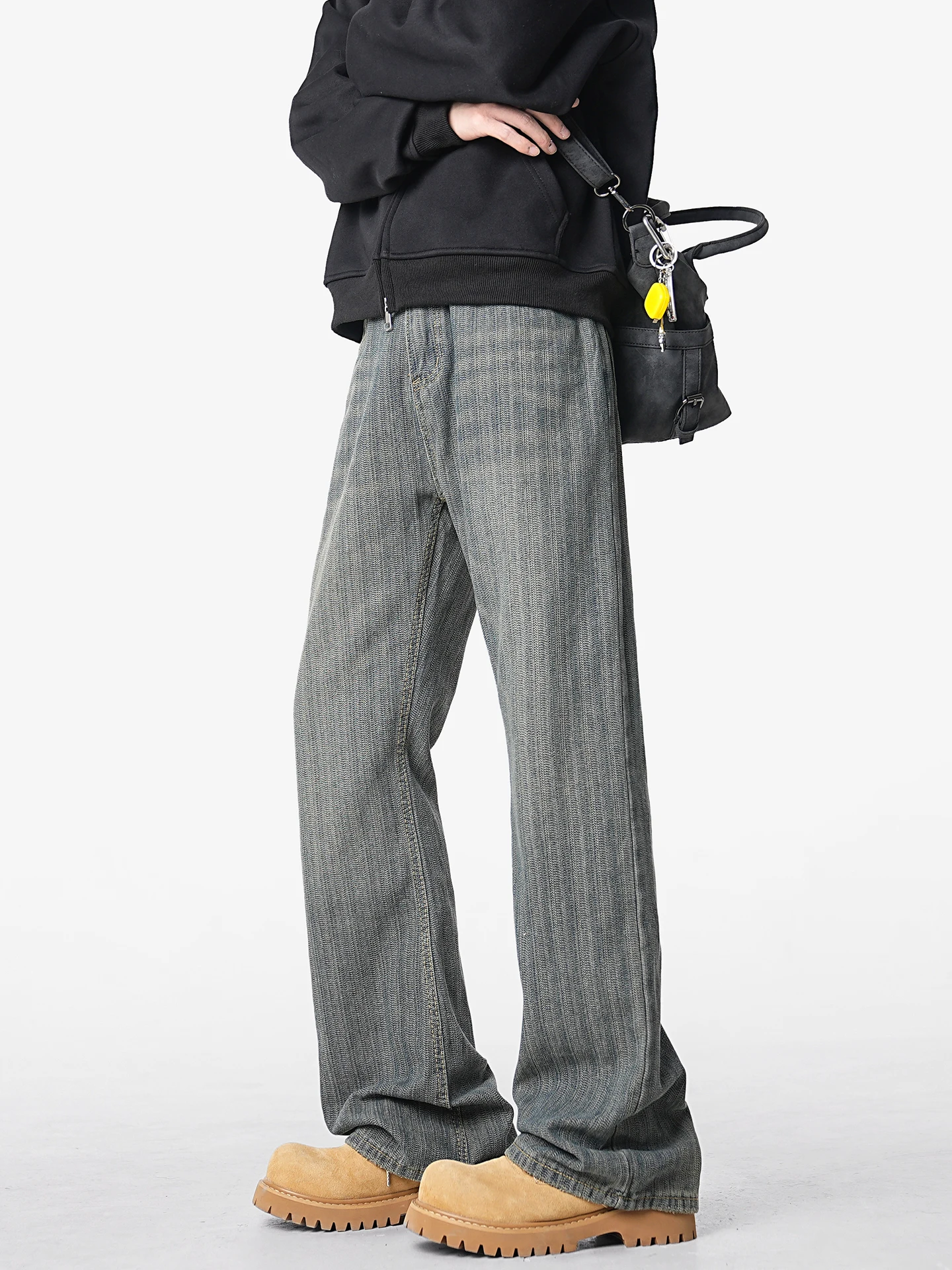 

Loose Men's Denim Jeans Wave Pattern High Street Casual Vintage Straight Leg Loose Fit Cotton Polyester Recycled Fiber