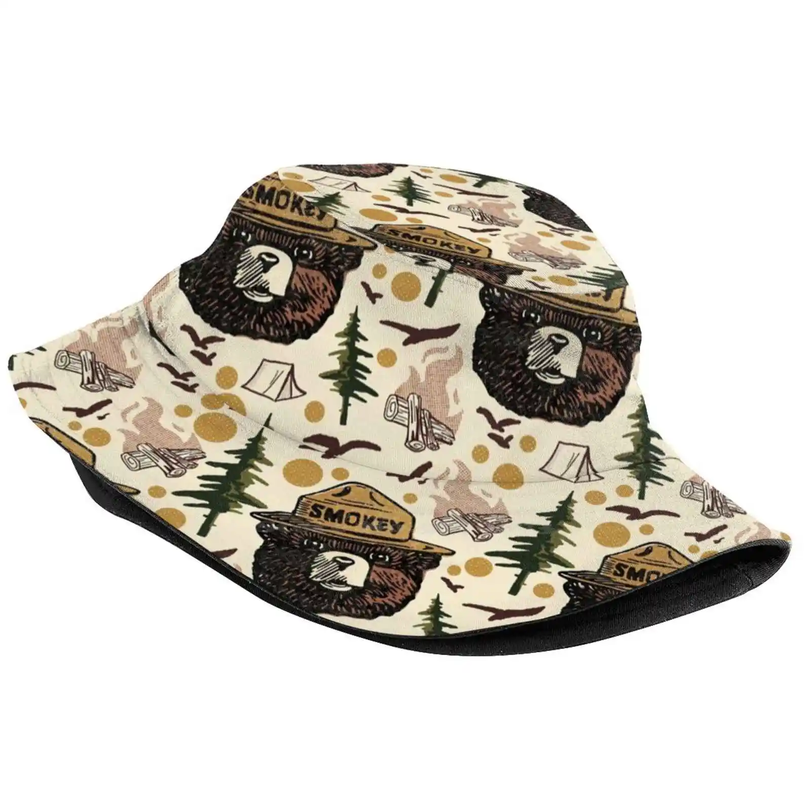 Retro Smokey Bear Pattern Bucket Hat Beach Tourism Hats Breathable Sun Cap Vintage Retro Smokey The Bear Nature Camping Forest