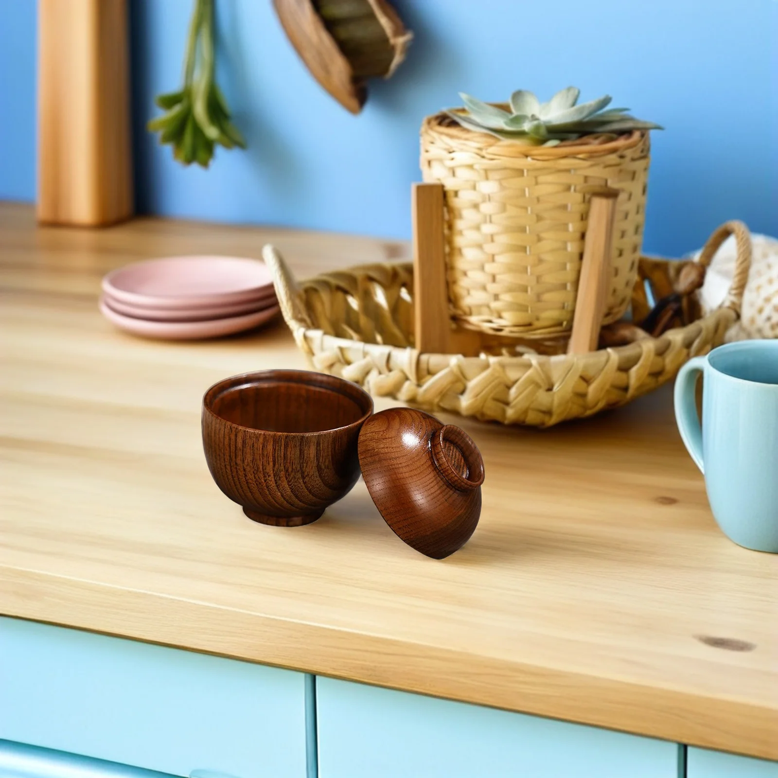 

Acidanthera Wood Lidded Soup Bowl Traditional Japanese Style Rice Serving Bowl For Home Restaurant Decorative Tableware