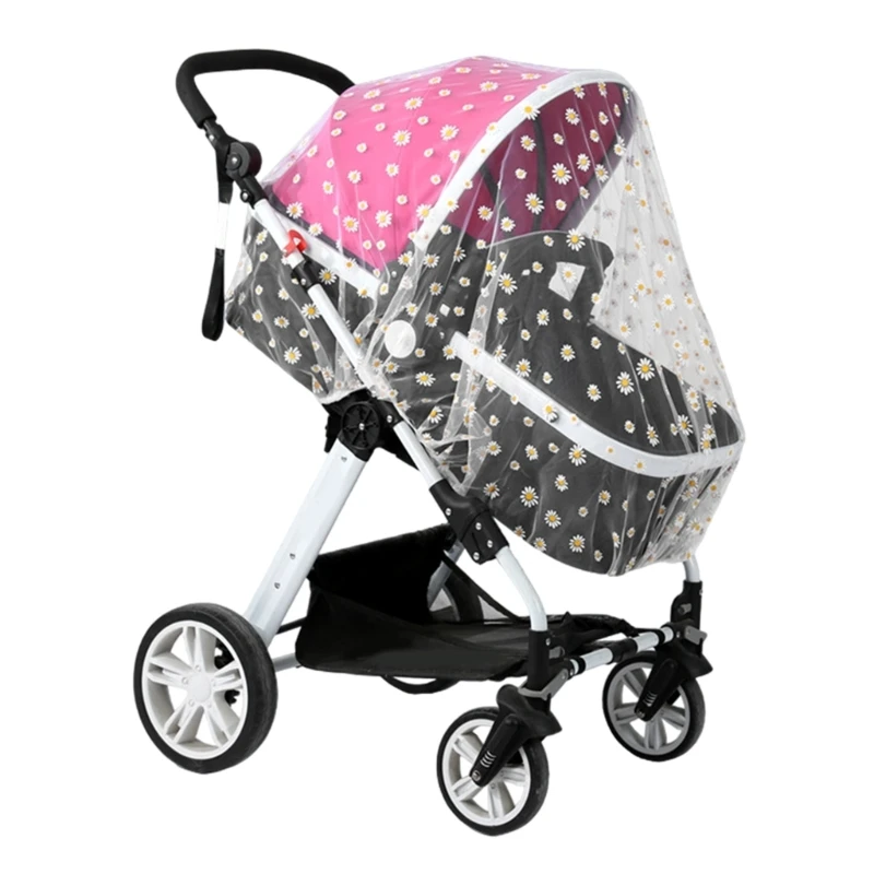 Newborns Baby Strollers Safety Net, Fine Mesh Embroidered Pattern Fly Net Insect Mesh Cover