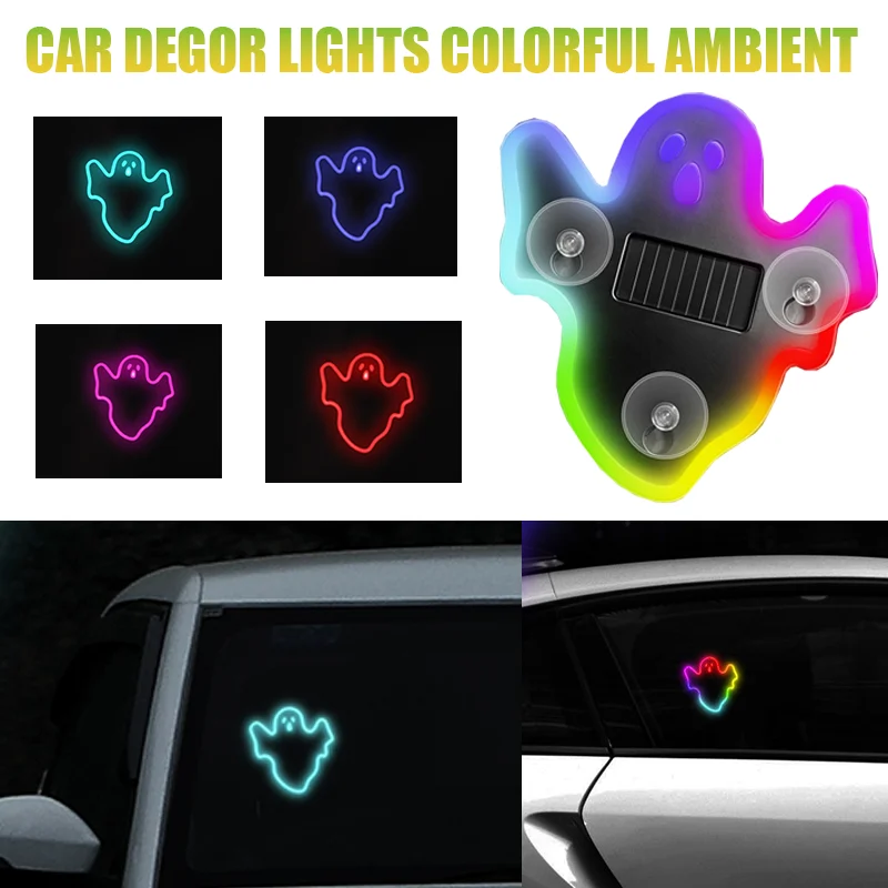 New Ghost-shaped Solar Power Atmosphere Light Fit Halloween Car Interior LED Ambient Light Universal Fun Decoration Lighting