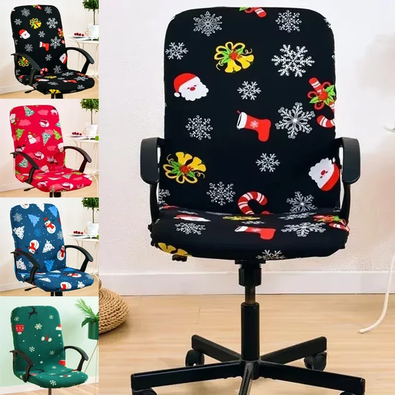 

Christmas Print Elastic Office Chair Cover Geometry Stretch Computer Chairs Slipcovers Rotating Gaming Seat Cover Dust Protector