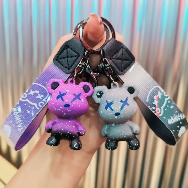 Cute Bear Keychain With Strap The Best Car Key Keyring Animal Bag Backpack Key Chain Charm Pendant Accessory Gift image 6