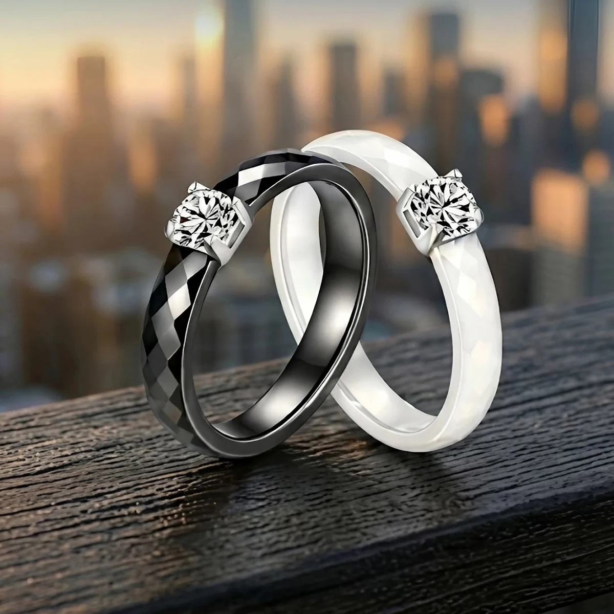 3mm Schwarz-Weißer Keramik-Moissanit-Diamantring für Damen 0,25ct Verlobungs- und Versprechensringe Solitär-Ehering Schmuck