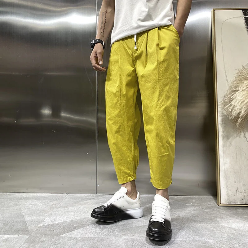 Yellow Casual Harlan Pants Men Korea Fashion Streetwear Harajuku Loose Trousers Solid Wild Sweatpants Men Jogging Pants Black